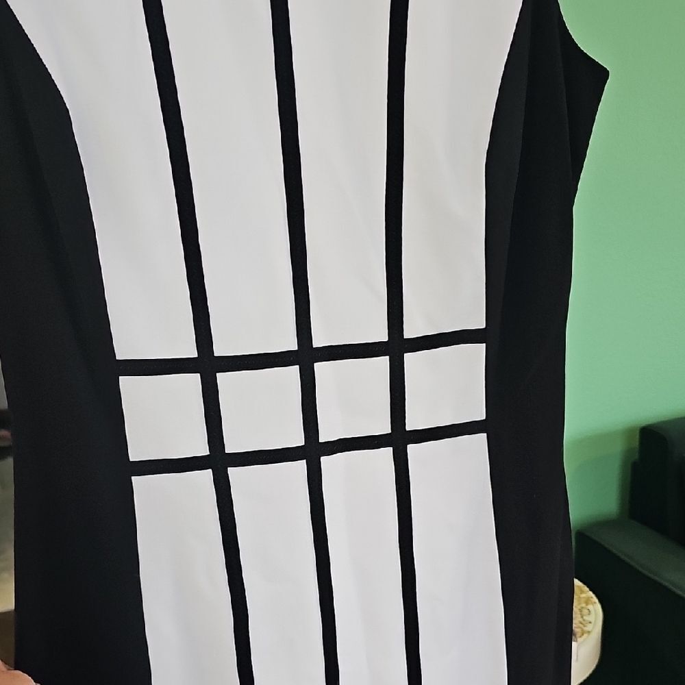 Calvin Klein Elegant Black and White Striped Dress Size 4‎ - Picture 6 of 10